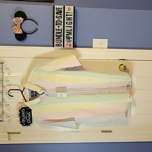 Chaps XL Short Sleeve Button Up Shirt Stripe New Pink Yellow Blue White Green